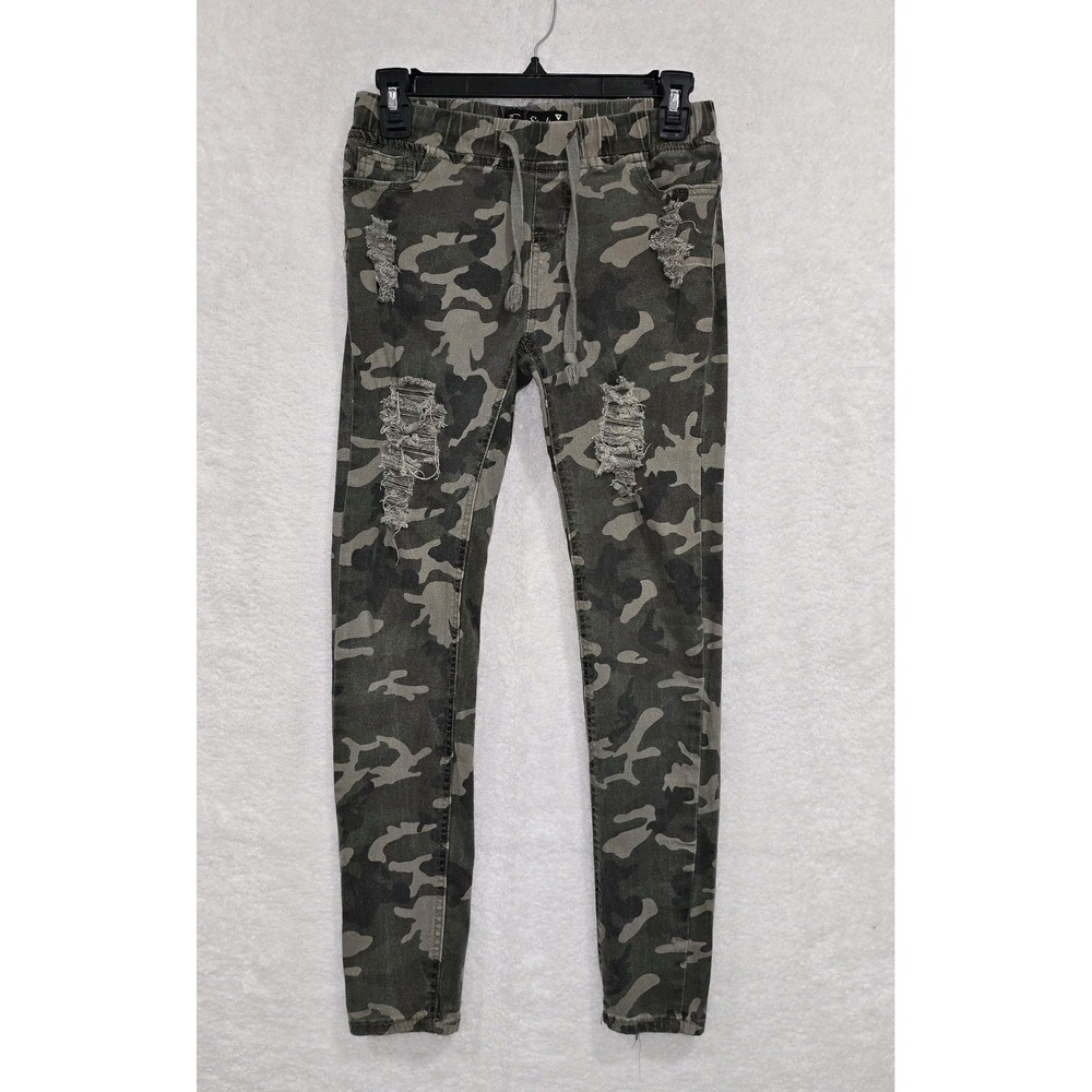 Roma Studio‎ Women's Y2K Size M Camo Jogger Pants Casual Drawstring  Distressed